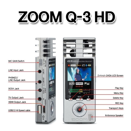 전문가용 ZOOM Q-3 HD, 캠 겸용 고음질 전문가용 녹음기, 연주녹음과 동영상 촬영을 고화질 고음질로 녹음가능